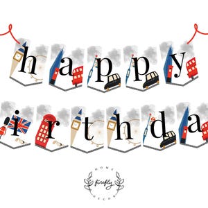 London Happy Birthday Banner Boys London Birthday Banner Party Decorations - Printable Digital Art INSTANT DOWNLOAD