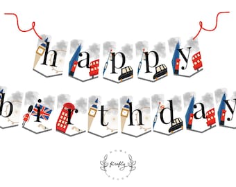 London Happy Birthday Banner Boys London Birthday Banner Party Decorations - Printable Digital Art INSTANT DOWNLOAD