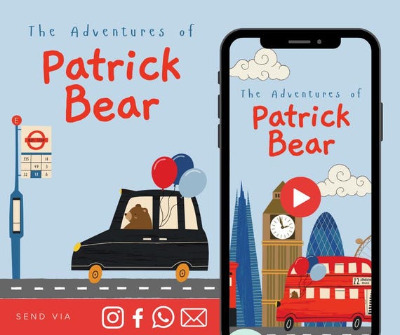 London Bear Cub Animated Video Birthday Invitation Boys Animated Video Birthday Party Invitation - Video Invite Digital Art CUSTOM DOWNLOAD