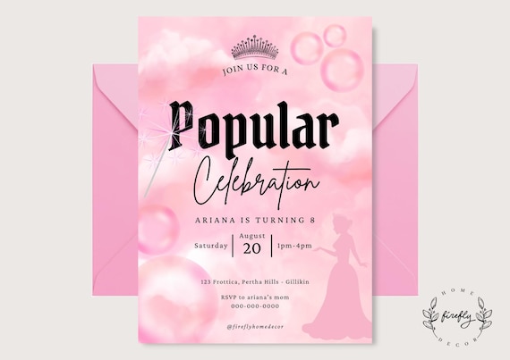 Wizard Pink Witch Birthday Invitation Girl Pink Witch Party Birthday Invitation - Printable Digital Art CUSTOM DOWNLOAD