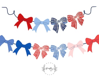 Striscione rosso e blu con fiocchi patriottici per feste di compleanno, per bambine e bambini, decorazioni per feste patriottiche - Arte digitale stampabile DOWNLOAD IMMEDIATO