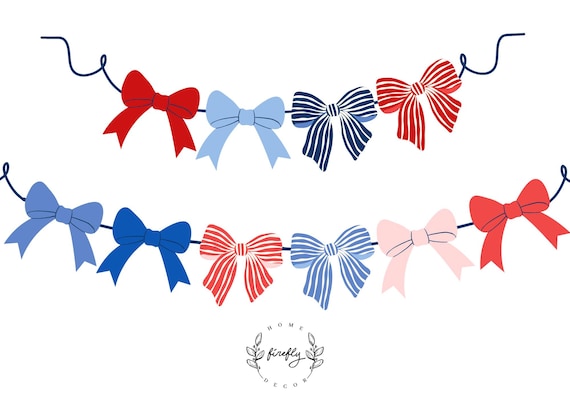 Patriotic Bows Party Red Blue Banner Girls - Boys Patriotic Party Birthday Banner Party Decorations - Printable Digital Art INSTANT DOWNLOAD