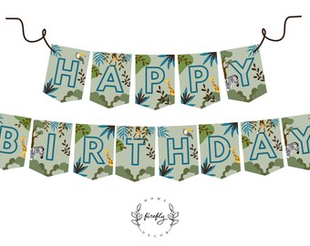 Safari Geburtstagsbanner für Jungen, Safari Geburtstagsbanner, Partydekoration - Printable Digital Art INSTANT DOWNLOAD