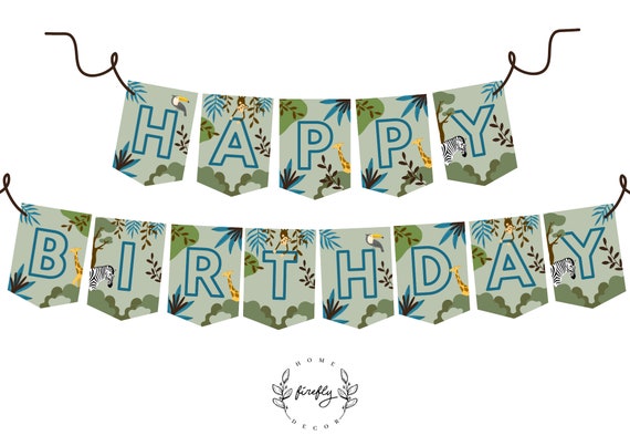Safari Happy Birthday Banner Boys Safari Birthday Banner Party Decorations - Printable Digital Art INSTANT DOWNLOAD