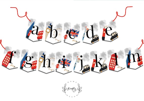 London ABC Numbers Banner Boys London Birthday Banner Party Decorations - Printable Digital Art INSTANT DOWNLOAD