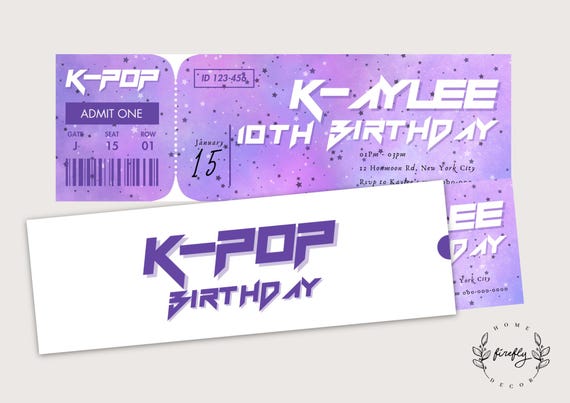 K-Pop Ticket Invite Hunters Birthday Ticket Invitation Girl Kpop Hunters Party Birthday Invitation - Printable Digital Art CUSTOM DOWNLOAD