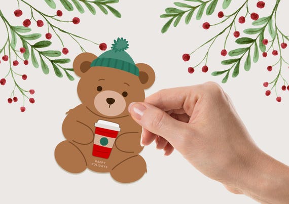 Bear Cub Coffee Lobears Cup Holidays Teacher Gift Card - Teacher Christmas - Gift Card Holder - Printable Digital Art INSTANT DOWNLOAD