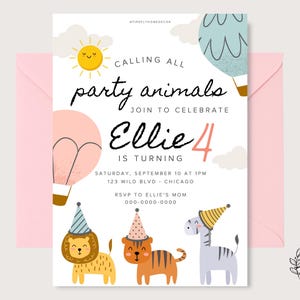 Party Animals Birthday Invitation Girl Party Birthday Invitation - Printable Digital Art CUSTOM DOWNLOAD
