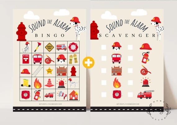 Firetruck Bingo / Scavenger Hunt Checklist Game Boys Party Birthday Activity - Printable Digital Art INSTANT DOWNLOAD