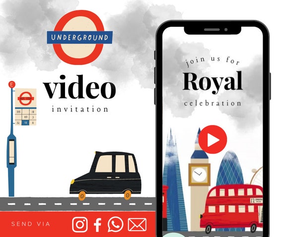 London Animated Video Birthday Invitation Boys Animated Video Birthday Party Invitation - Video Invite Digital Art CUSTOM DOWNLOAD