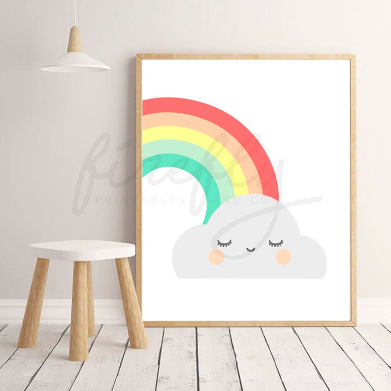 Rainbow & Cloud - Nursery Wall Art Decor Kids Bedroom Printable Digital ...