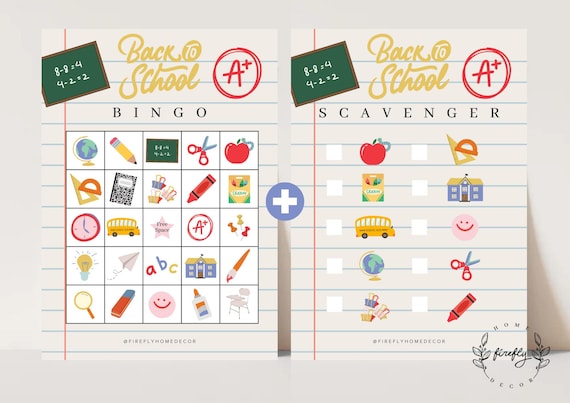 Back to School Bingo / Scavenger Hunt Checklist Game Back to School Party Birthday Activity - Printable Digital Art INSTANT DOWNLOAD