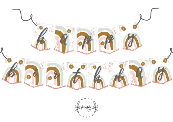Boho Happy Birthday Banner Girl Boho Birthday Banner Party Decorations - Printable Digital Art INSTANT DOWNLOAD