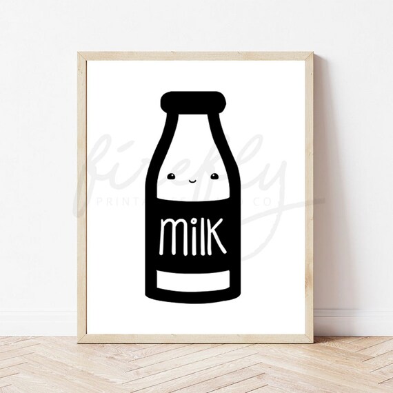 Milk Bottle Black - Nursery Wall Art Decor Kids Bedroom Printable Digital Art INSTANT DOWNLOAD