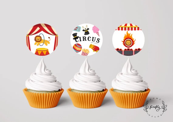 Circus Cupcake Topper Boys Birthday Cupcake Topper Tags Party Decorations - Printable Digital Art INSTANT DOWNLOAD