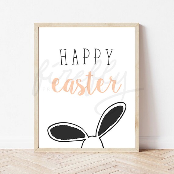 Happy Easter Bunny Peach - Nursery Wall Art Decor Kids Bedroom Printable Digital Art INSTANT DOWNLOAD