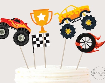 モンスタートラックケーキトッパー 男の子用センターピース 誕生日ケーキトッパー テーブルパーティーデコレーション - 印刷可能なデジタルアート 即時ダウンロード