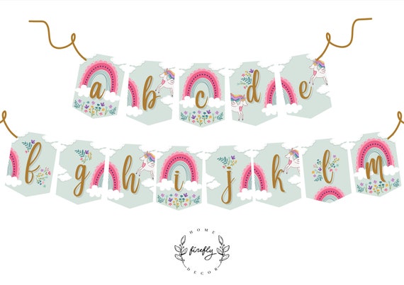 Unicorn ABC Numbers Banner Girl Unicorn Birthday Banner Party Decorations - Printable Digital Art INSTANT DOWNLOAD