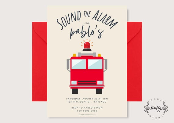 Firetruck Birthday Invitation Boys Party Birthday Invitation - Printable Digital Art CUSTOM DOWNLOAD