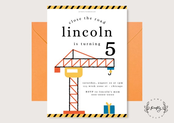 Construction Birthday Invitation Boys Party Birthday Invitation - Printable Digital Art CUSTOM DOWNLOAD