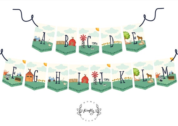 Farm ABC Numbers Banner Boys Farm Birthday Banner Party Decorations - Printable Digital Art INSTANT DOWNLOAD