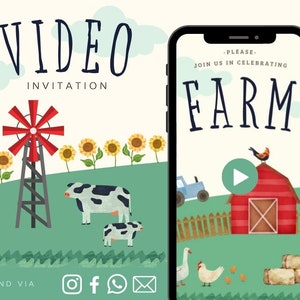 Farm Animated Video Birthday Invitation Boys Animated Video Birthday Party Invitation - Video Invite Digital Art CUSTOM DOWNLOAD