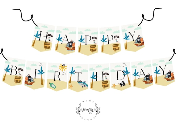 Pirate Happy Birthday Banner Boys Pirate Birthday Banner Party Decorations - Printable Digital Art INSTANT DOWNLOAD