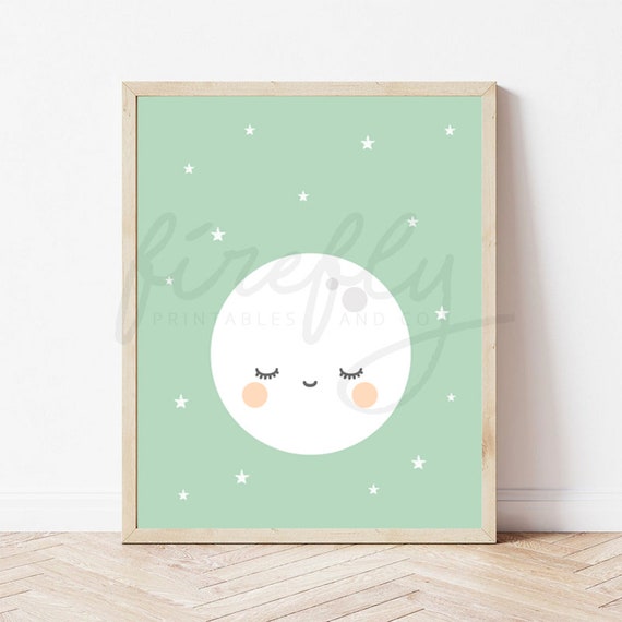 Moon Mint - Nursery Wall Art Decor Kids Bedroom Printable Digital Art INSTANT DOWNLOAD