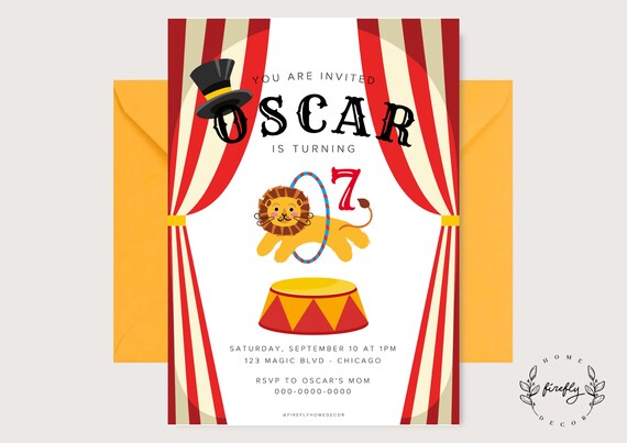 Circus Birthday Invitation Boys Party Birthday Invitation - Printable Digital Art CUSTOM DOWNLOAD