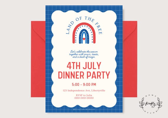 Patriotic Rainbow Party Birthday Invitation Girl - Boys USA Patriotic Red Blue White - Printable Digital Art CUSTOM DOWNLOAD