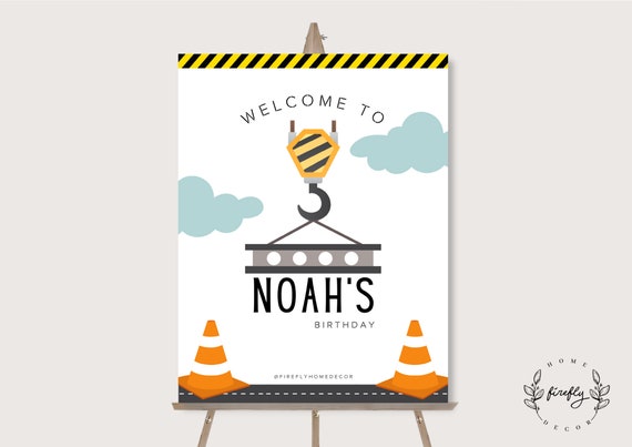 Construction Birthday Welcome Sign Boys Construction Birthday Party Decorations - Printable Digital Art CUSTOM DOWNLOAD