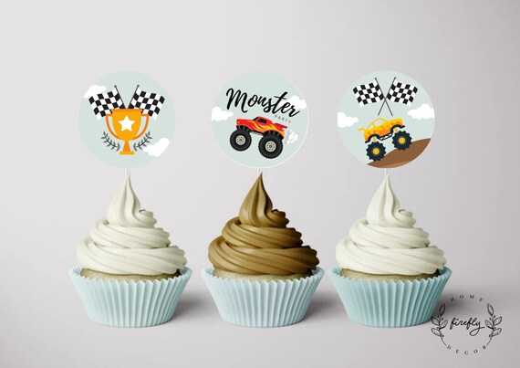 Monster Truck Cupcake Topper Boys Birthday Cupcake Topper Tags Party Decorations - Printable Digital Art INSTANT DOWNLOAD