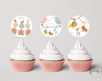 Festdjur Cupcake Topper Flicka Födelsedag Cupcake Topper Etiketter Festdekorationer - Utskrivbar Digital Konst DIREKT NEDLADDNING