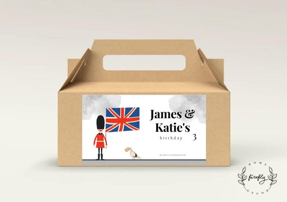 London Birthday Party Gable Box Favor Label Boys Gift Box Label Tags Party Decorations - Printable Digital Art CUSTOM DOWNLOAD