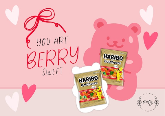 Bear Gummy Valentine's Day Card - School Class Favors - Popcorn Tag - Valentine Popcorn Card - Printable Digital Art INSTANT DOWNLOAD