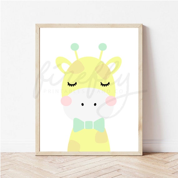 Giraffe Yellow & Ribbon Mint - Nursery Wall Art Decor Kids Bedroom Printable Digital Art INSTANT DOWNLOAD