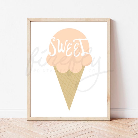 Cone Ice Cream Strawberry - Nursery Wall Art Decor Kids Bedroom Printable Digital Art INSTANT DOWNLOAD