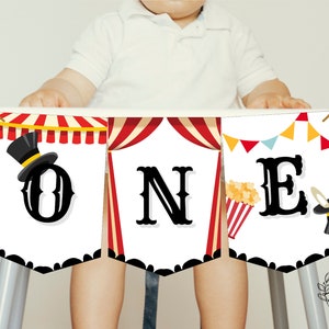 Circus Highchair Banner 1st First Birthday Boys Highchair ONE Birthday Banner Party Decorations - Printable Digital Art INSTANT DOWNLOAD