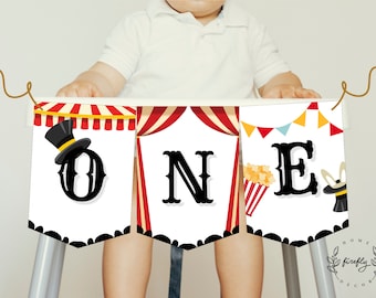 Circus Highchair Banner 1st First Birthday Boys Highchair ONE Birthday Banner Party Decorations - Printable Digital Art INSTANT DOWNLOAD