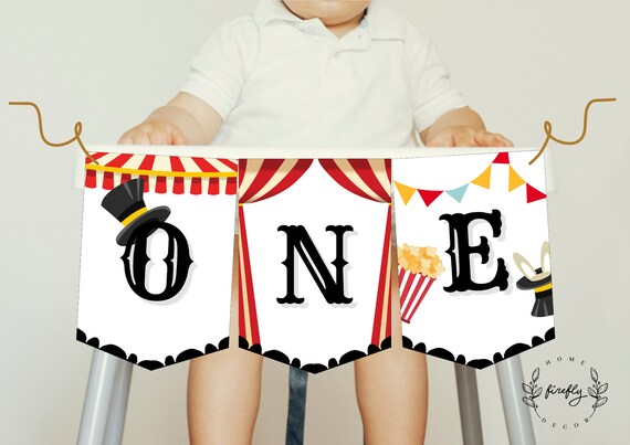Circus High Chair Banner 1st First Birthday Boys High Chair ONE Birthday Banner Party Decorations - Printable Digital Art INSTANT DOWNLOAD