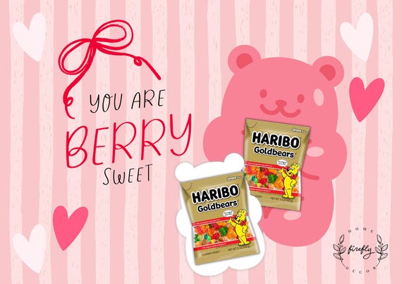 Bear Gummy Valentine's Day Card - School Class Favors - Popcorn Tag - Valentine Popcorn Card - Printable Digital Art INSTANT DOWNLOAD