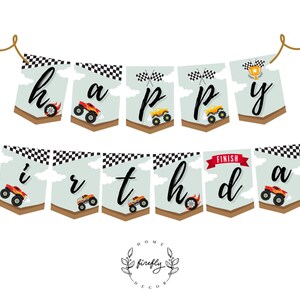 Monstertruck Alles Gute zum Geburtstag Banner Jungen Monstertruck Geburtstagsbanner Partydekoration - Printable Digitale Kunst SOFORT DOWNLOAD