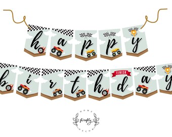 Monster Truck Happy Birthday Banner Boys Monster Truck Birthday Banner Party Decorations - Printable Digital Art INSTANT DOWNLOAD
