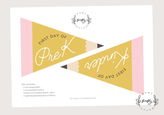 18 First Day of School Pennant Banner School Birthday Banner Party Decorations - Printable Digital Art INSTANT DOWNLOAD