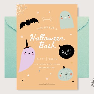 ハロウィンパーティー招待状 女の子/男の子向け 不気味な誕生日招待状 - 印刷可能なデジタルアート カスタムダウンロード