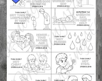 10 Commandments Coloring Page | Bible Verse Printable | Sunday School Worksheet | Exodus 20 Coloring Sheet