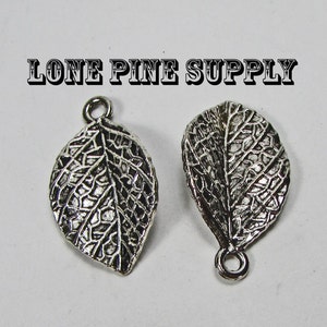 Sixteen, 1 inch by 1/2 inch Leaf Charms, Silver Tone Leaf Charms, Antique Silver Leaf Charm. Sold in Sets of 16.