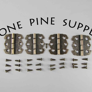 1 1/8 Inch Hinges, Antique Brass Hinges, Small Box Hinges, Butterfly Hinges, 4 Brass Plated Hinges.