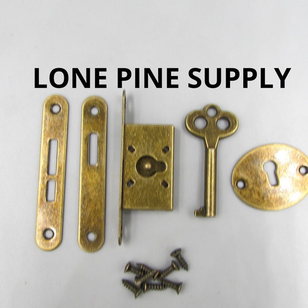 Keyed Jewelry Box Lock Set, Keyed Lock Set, Antique Brass Lock Set