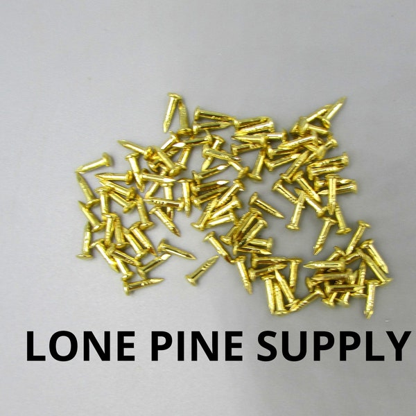 100 Brass Plated Nails. Small Polished Brass Plated Nails, 1/4 Brass Plated Nails, Hobby Nails, Small Gauge Nails